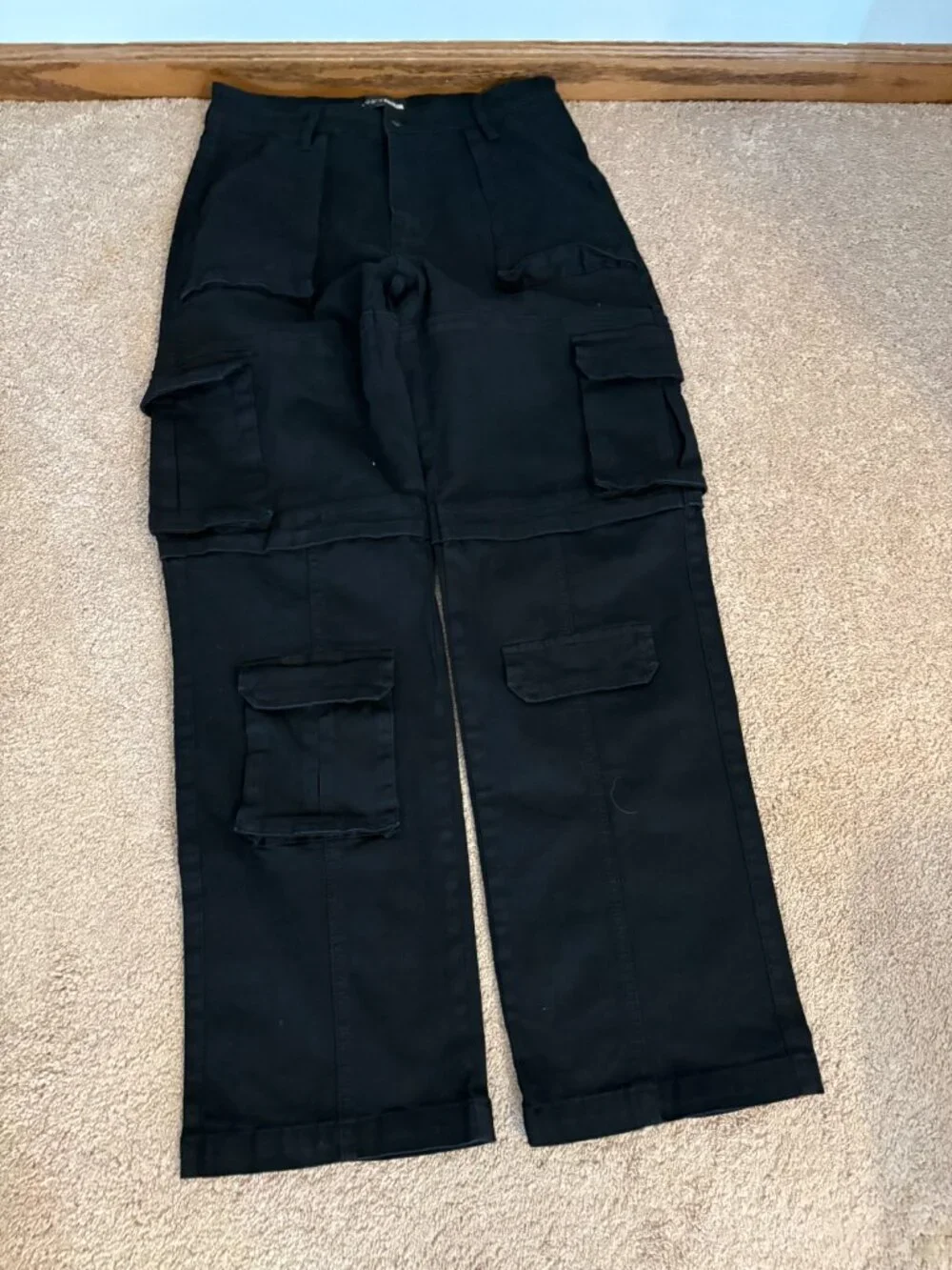 Fashion Nova Black High Rise Cargo Pants Utility Wide Leg Size S